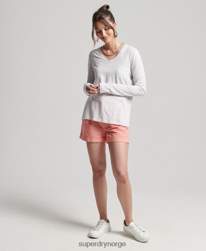 Superdry lysegrå klær 86P46D6510 organisk bomull med lange armer med v-hals kvinner