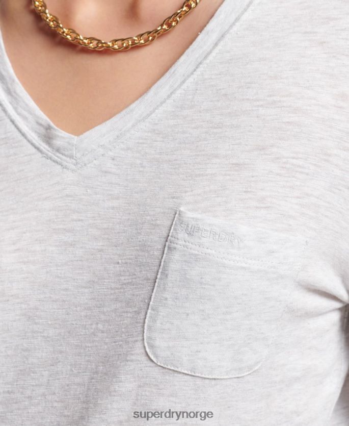 Superdry lysegrå klær 86P46D6510 organisk bomull med lange armer med v-hals kvinner