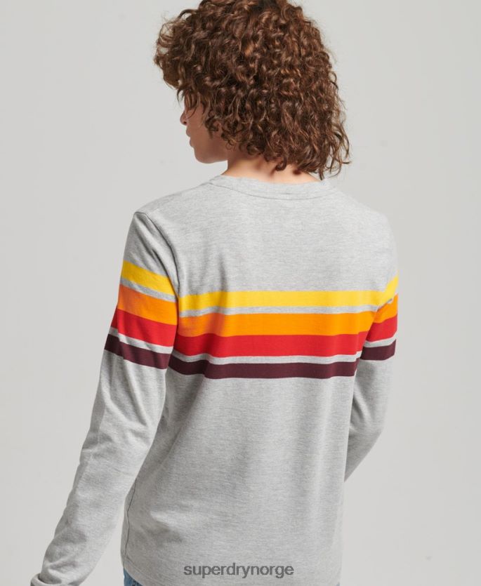 Superdry lysegrå klær 86P46D6540 økologisk bomull cali stripe 2.0 langermet topp kvinner