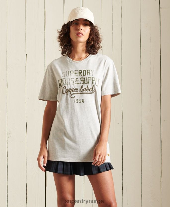 Superdry lysegrå klær 86P46D6710 grafisk t-skjorte for arbeidstøy med løs passform kvinner