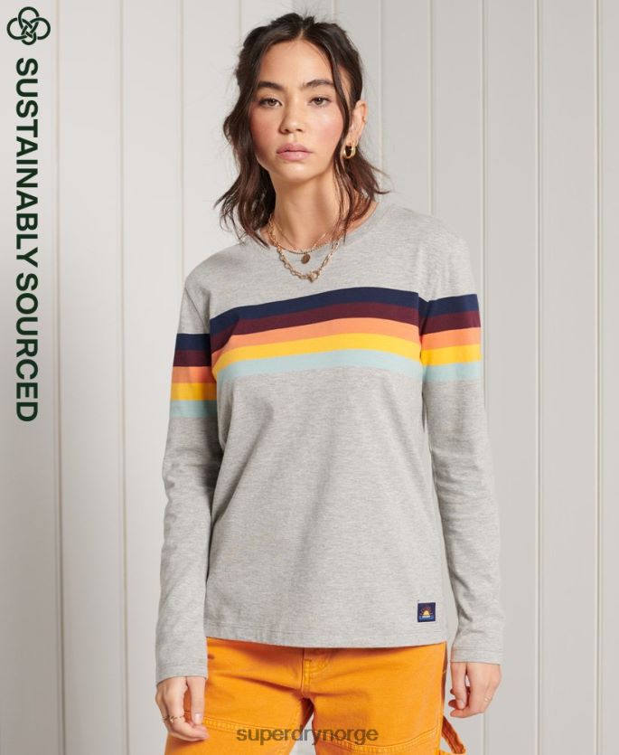 Superdry lysegrå klær 86P46D6781 organisk bomull cali stripe langermet topp kvinner