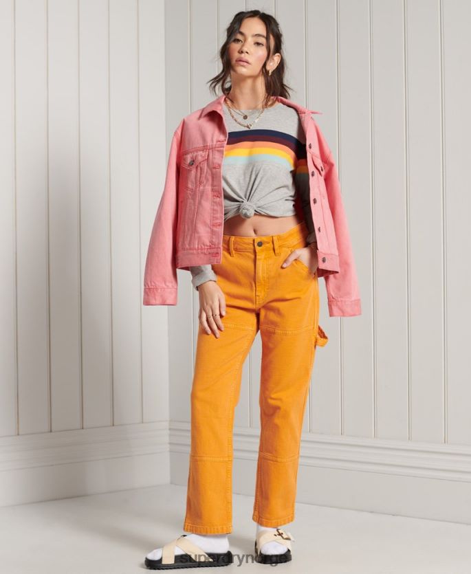 Superdry lysegrå klær 86P46D6781 organisk bomull cali stripe langermet topp kvinner