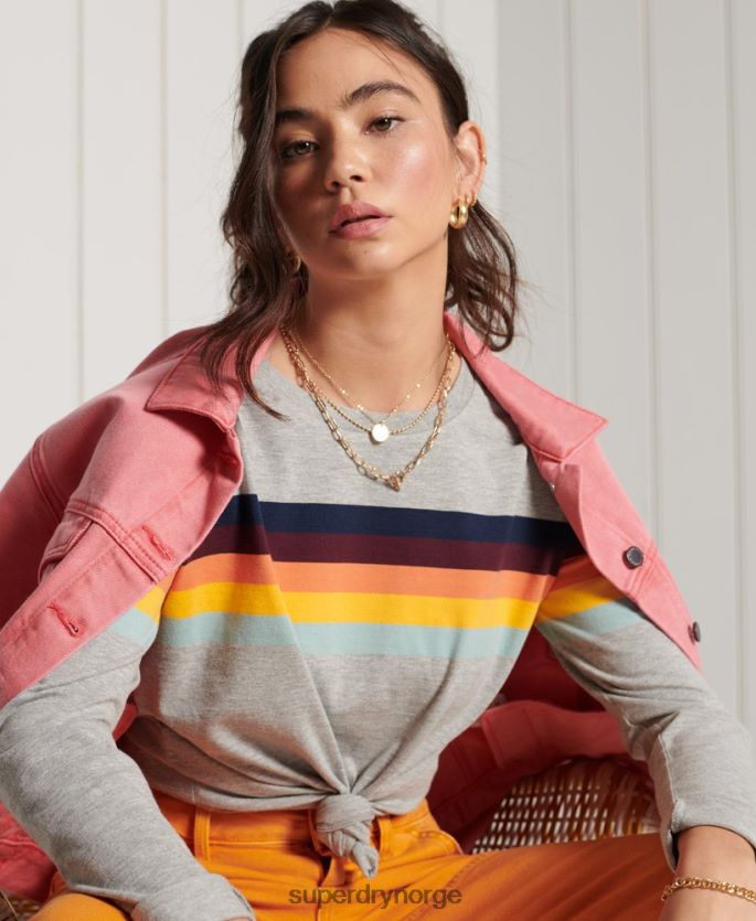 Superdry lysegrå klær 86P46D6781 organisk bomull cali stripe langermet topp kvinner