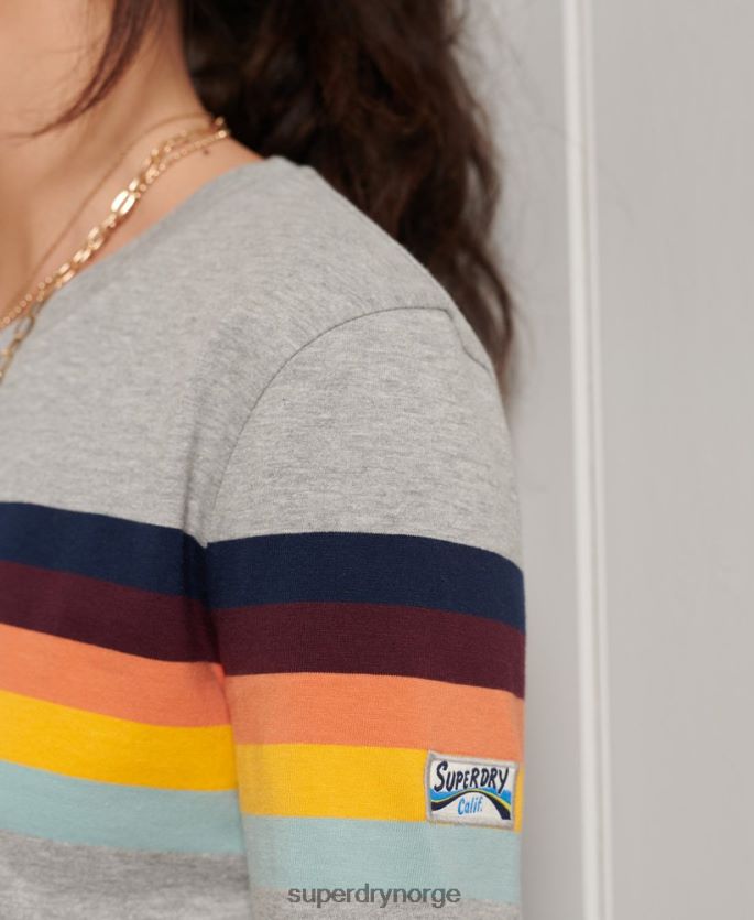 Superdry lysegrå klær 86P46D6781 organisk bomull cali stripe langermet topp kvinner
