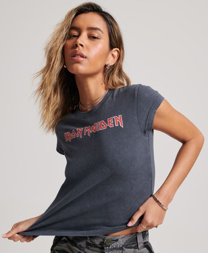 Superdry mørk grå klær 86P46D2625 iron maiden t-skjorte med capsermer kvinner
