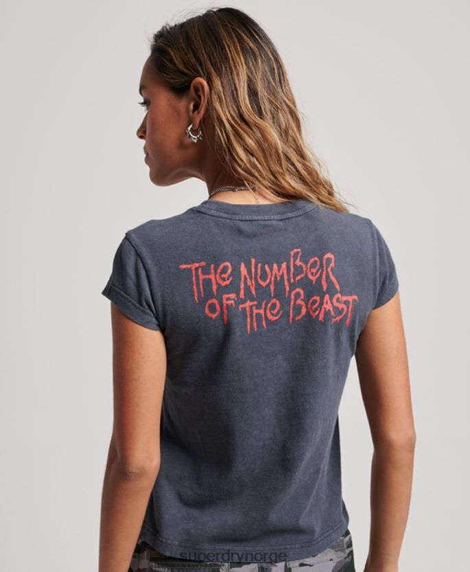 Superdry mørk grå klær 86P46D2625 iron maiden t-skjorte med capsermer kvinner