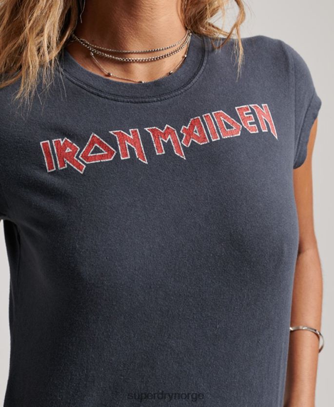 Superdry mørk grå klær 86P46D2625 iron maiden t-skjorte med capsermer kvinner