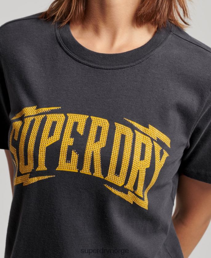 Superdry mørk grå klær 86P46D2630 vintage utsmykket t-skjorte kvinner