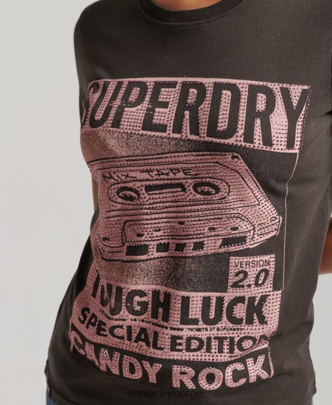 Superdry mørk grå klær 86P46D2658 lo-fi plakat t-skjorte kvinner