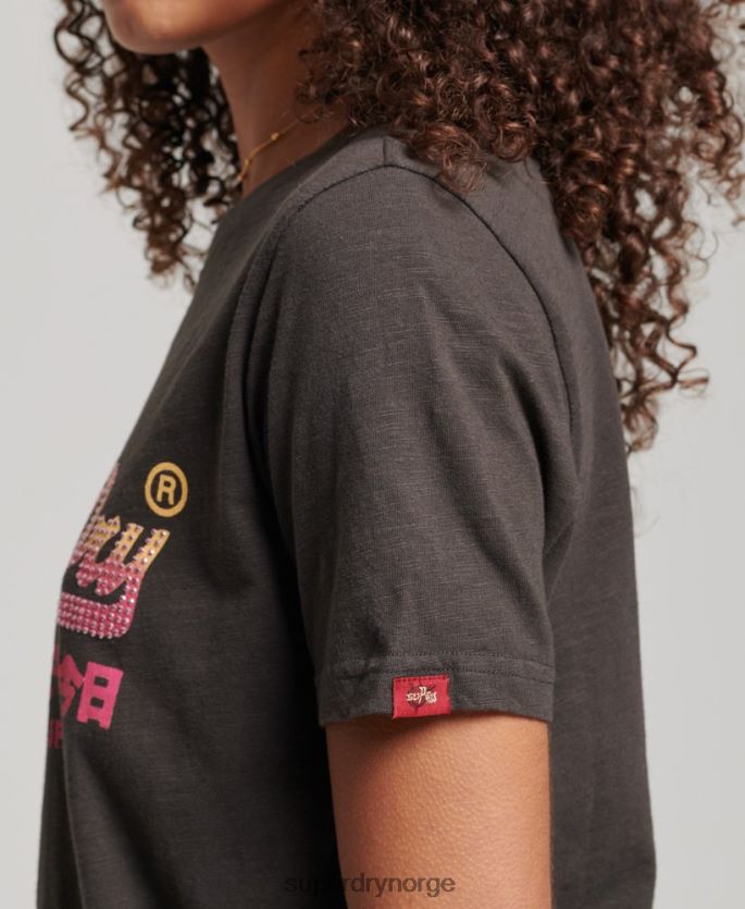 Superdry mørk grå klær 86P46D2682 vintage logopyntet t-skjorte kvinner
