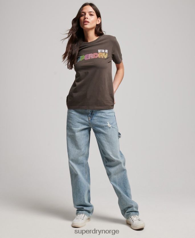 Superdry mørk grå klær 86P46D2683 vintage retro regnbue t-skjorte kvinner