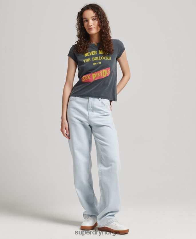 Superdry mørk grå klær 86P46D2756 sex pistols limited edition cap sleeve t-skjorte kvinner