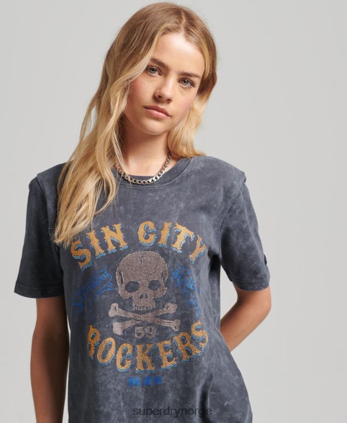 Superdry mørk grå klær 86P46D2856 merkevare metall t-skjorte kvinner