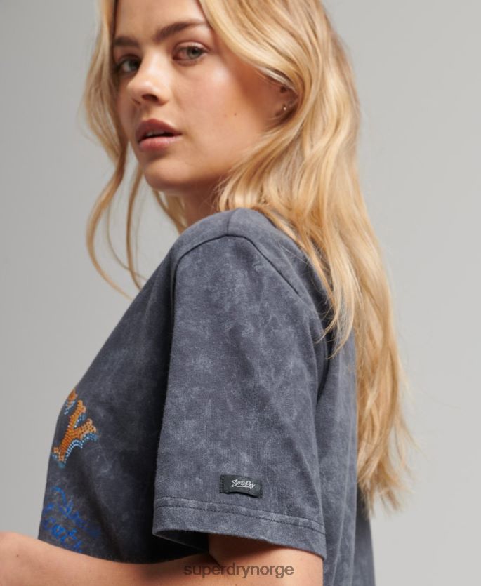Superdry mørk grå klær 86P46D2856 merkevare metall t-skjorte kvinner