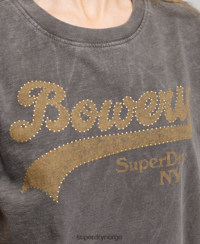 Superdry mørk grå klær 86P46D6208 utsmykket grafisk logo t-skjorte kvinner