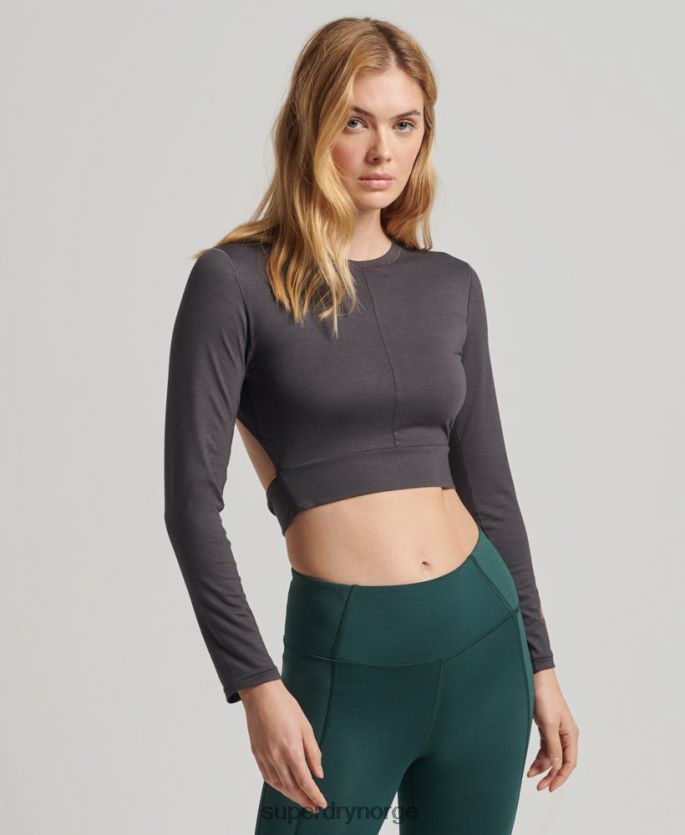 Superdry mørk grå klær 86P46D6327 flex wrap langermet topp kvinner