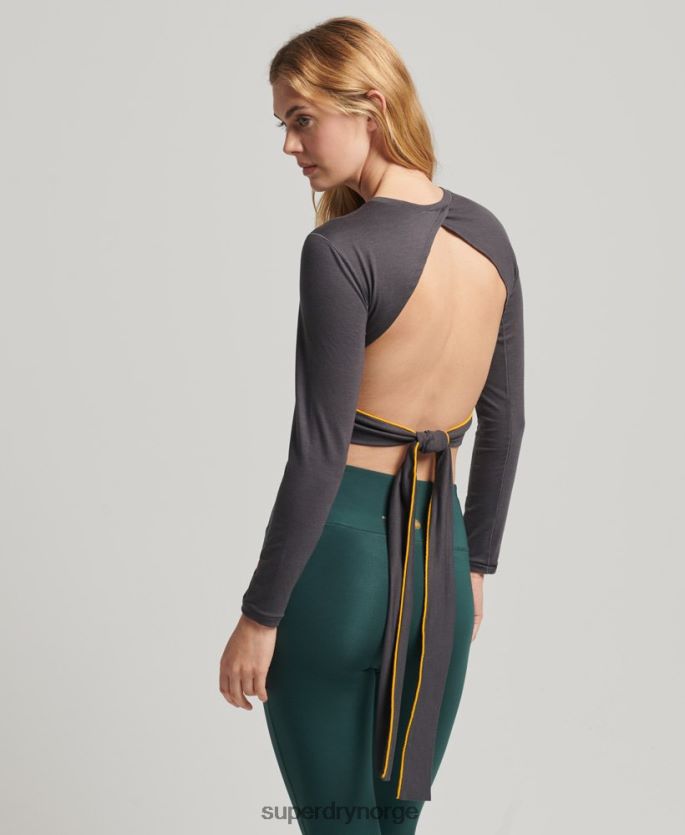 Superdry mørk grå klær 86P46D6327 flex wrap langermet topp kvinner