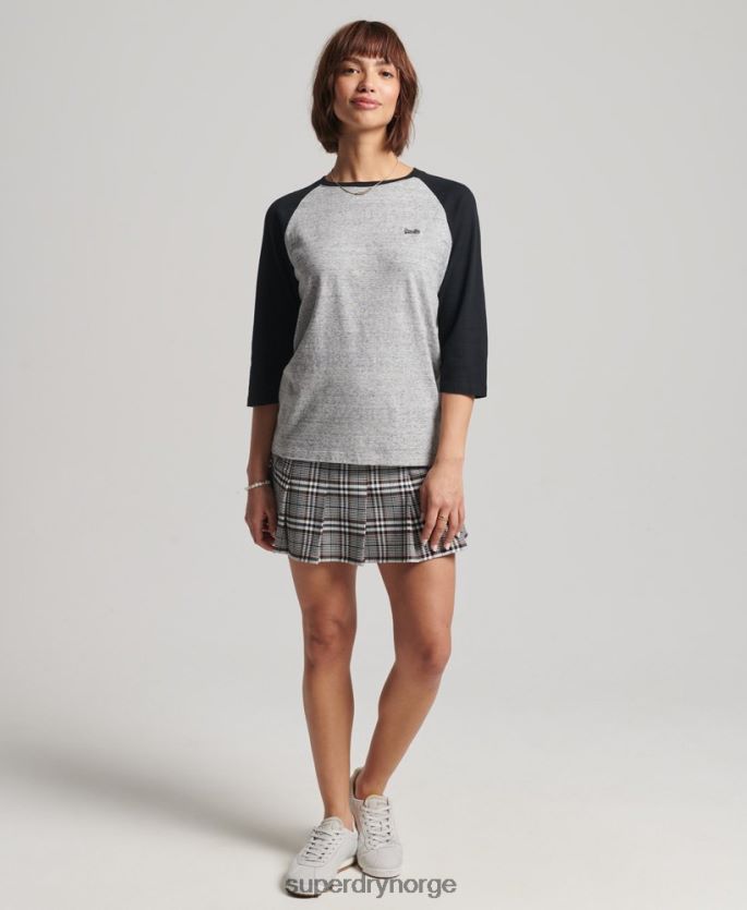 Superdry mørk grå klær 86P46D6643 vintage baseball langermet topp i økologisk bomull kvinner