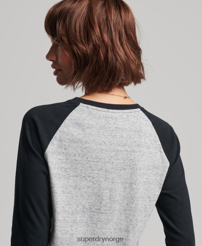 Superdry mørk grå klær 86P46D6643 vintage baseball langermet topp i økologisk bomull kvinner