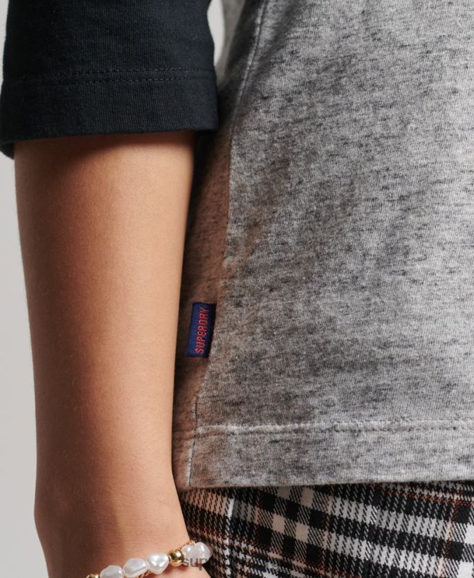 Superdry mørk grå klær 86P46D6643 vintage baseball langermet topp i økologisk bomull kvinner