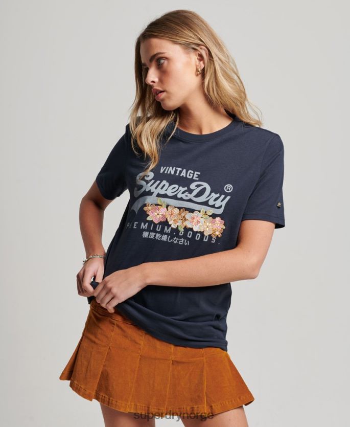 Superdry marinen klær 86P46D2714 vintage logo premium blomstert-skjorte kvinner