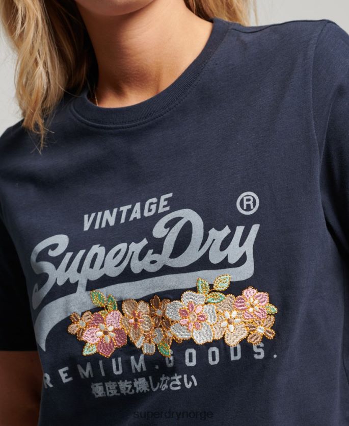 Superdry marinen klær 86P46D2714 vintage logo premium blomstert-skjorte kvinner