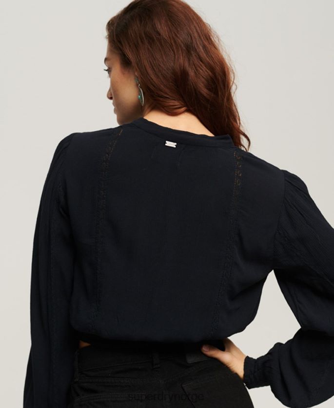 Superdry marinen klær 86P46D2897 langermet bluse med blondekant kvinner