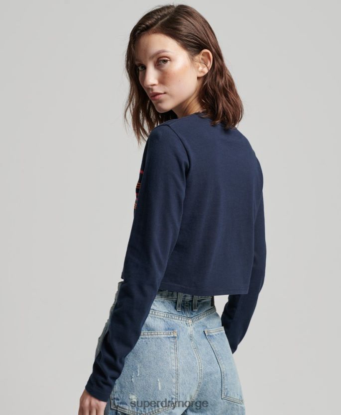 Superdry marinen klær 86P46D2970 organisk bomull vintage stripe crop langermet topp kvinner