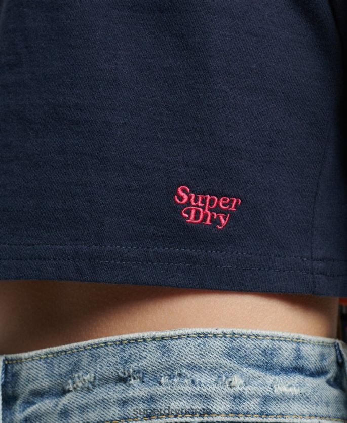 Superdry marinen klær 86P46D2970 organisk bomull vintage stripe crop langermet topp kvinner