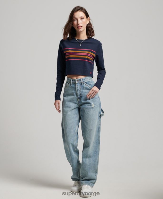 Superdry marinen klær 86P46D2970 organisk bomull vintage stripe crop langermet topp kvinner