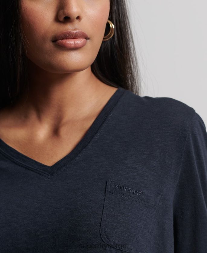 Superdry marinen klær 86P46D6547 organisk bomull med lange armer med v-hals kvinner