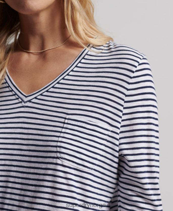 Superdry marinen klær 86P46D6570 organisk bomull med lange armer med v-hals kvinner