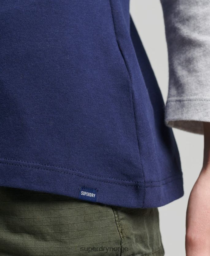 Superdry marinen klær 86P46D6575 vintage halvermet baseballtopp i økologisk bomull kvinner
