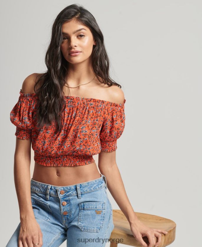 Superdry oransje klær 86P46D2110 smocket kortermet crop topp kvinner