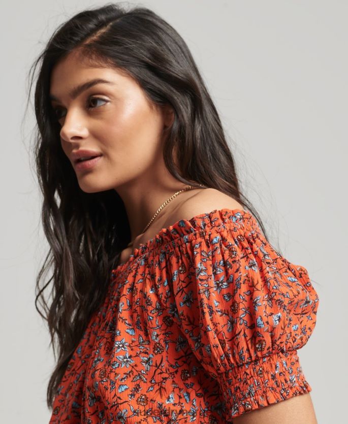 Superdry oransje klær 86P46D2110 smocket kortermet crop topp kvinner