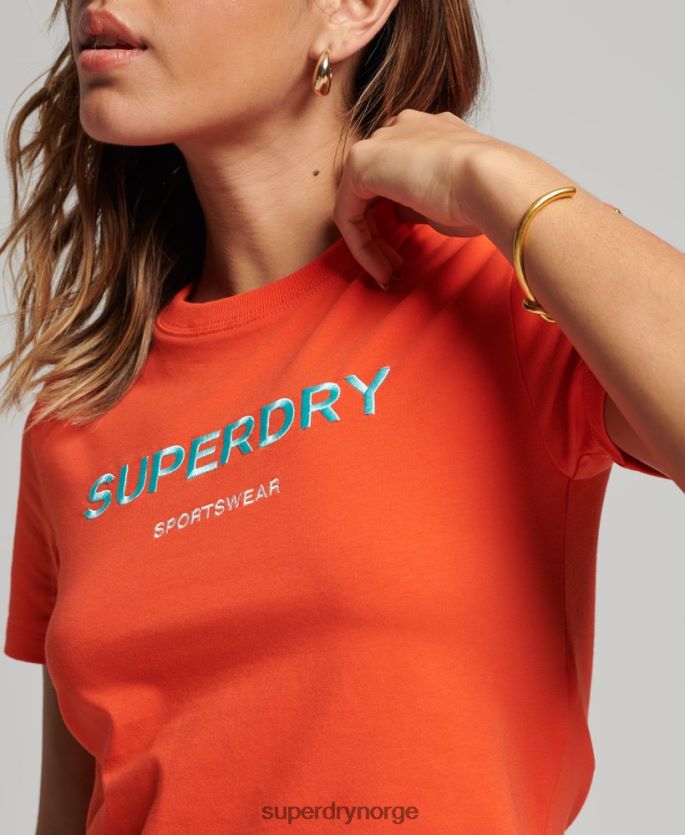 Superdry oransje klær 86P46D2318 kodegrafisk brodert liten t-skjorte kvinner