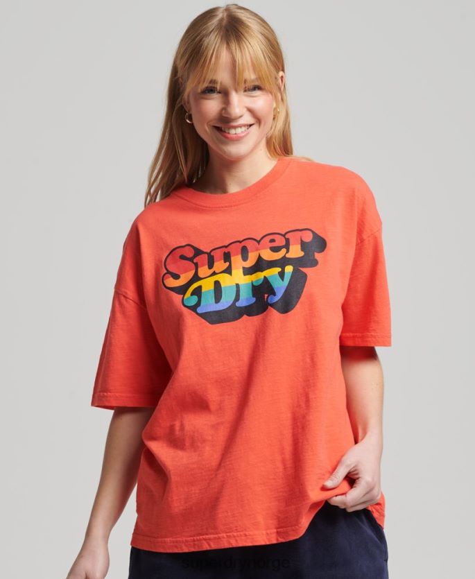 Superdry oransje klær 86P46D6189 vintage cali stripe t-skjorte kvinner