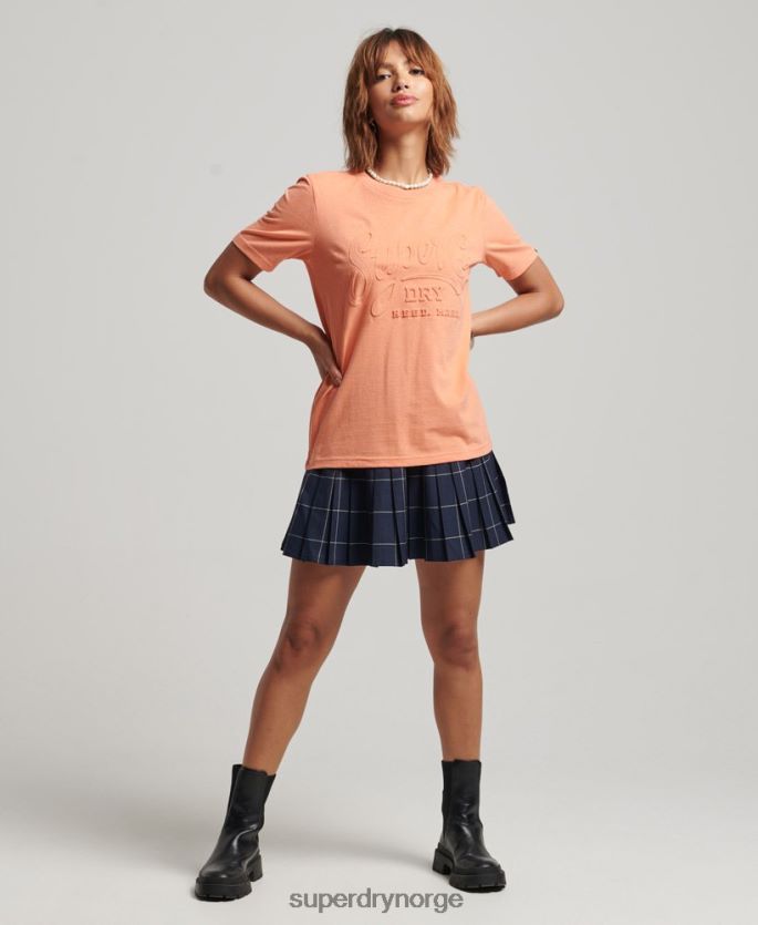 Superdry oransje klær 86P46D6257 t-skjorte med preget skriftstil kvinner