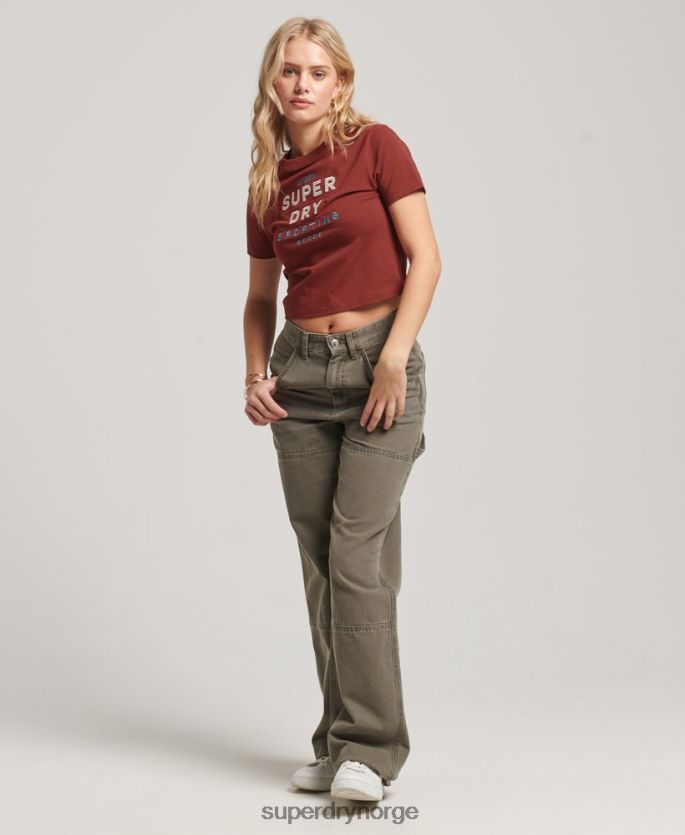 Superdry rød klær 86P46D2233 kodegrafisk brodert liten t-skjorte kvinner