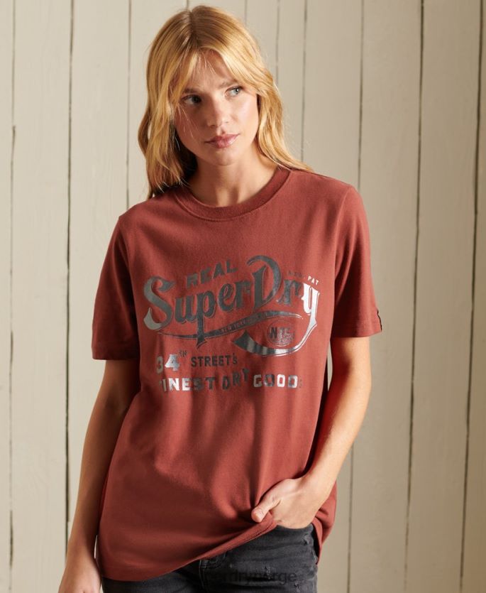 Superdry rød klær 86P46D2771 t-skjorte i folie i skriptstil kvinner