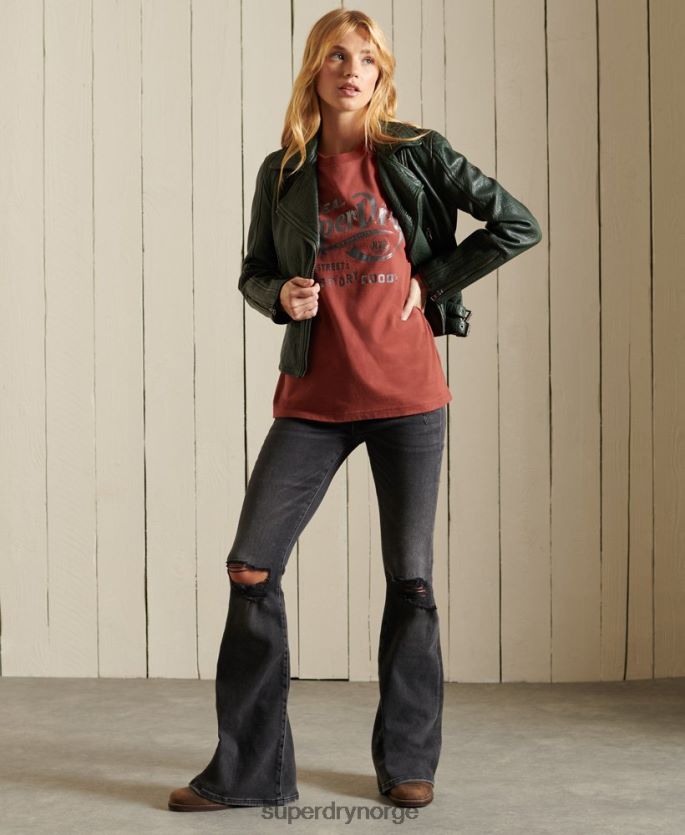 Superdry rød klær 86P46D2771 t-skjorte i folie i skriptstil kvinner