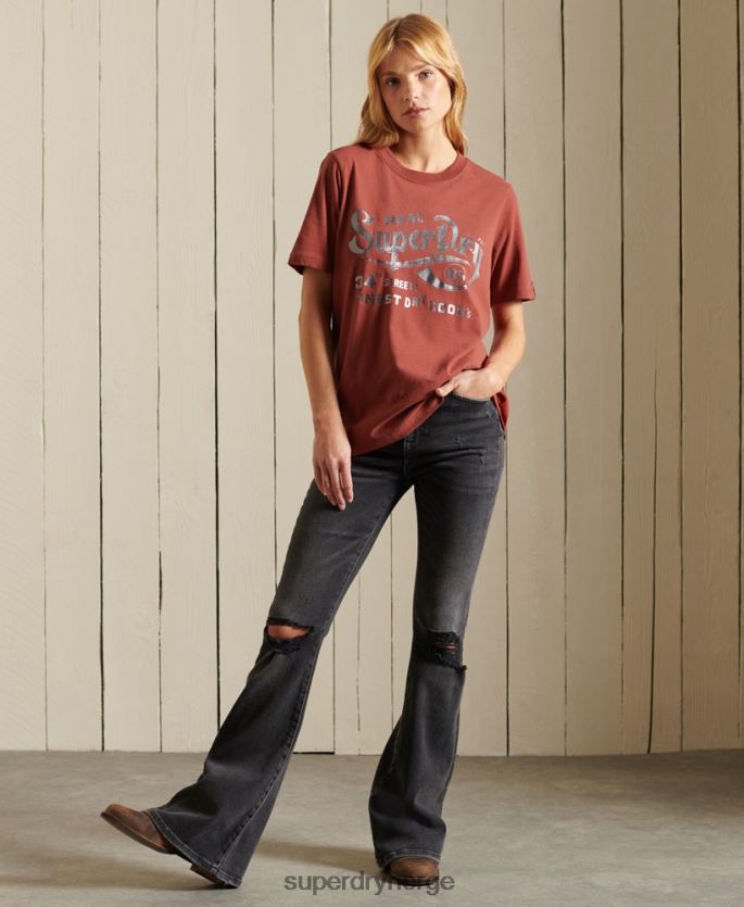 Superdry rød klær 86P46D2771 t-skjorte i folie i skriptstil kvinner