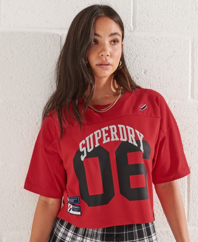 Superdry rød klær 86P46D2814 varsity arch boxy t-skjorte kvinner