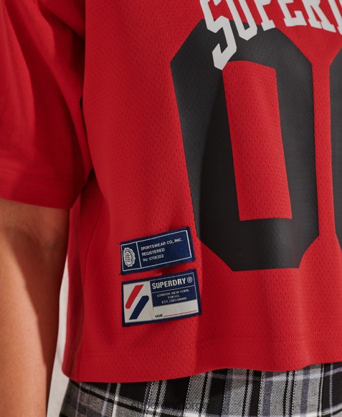 Superdry rød klær 86P46D2814 varsity arch boxy t-skjorte kvinner