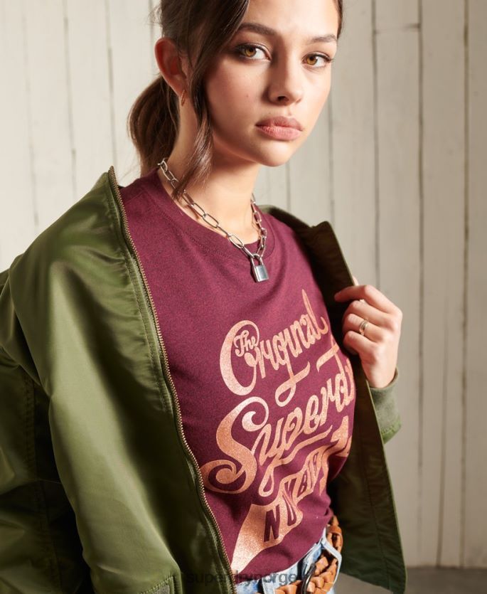 Superdry rød klær 86P46D2818 glitter glitter t-skjorte kvinner