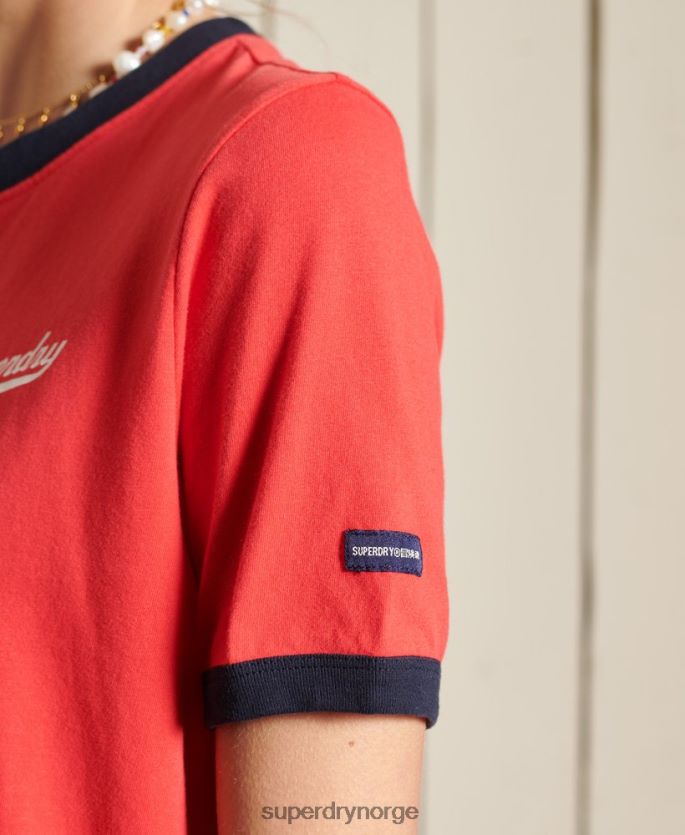 Superdry rød klær 86P46D2857 script stil college t-skjorte kvinner