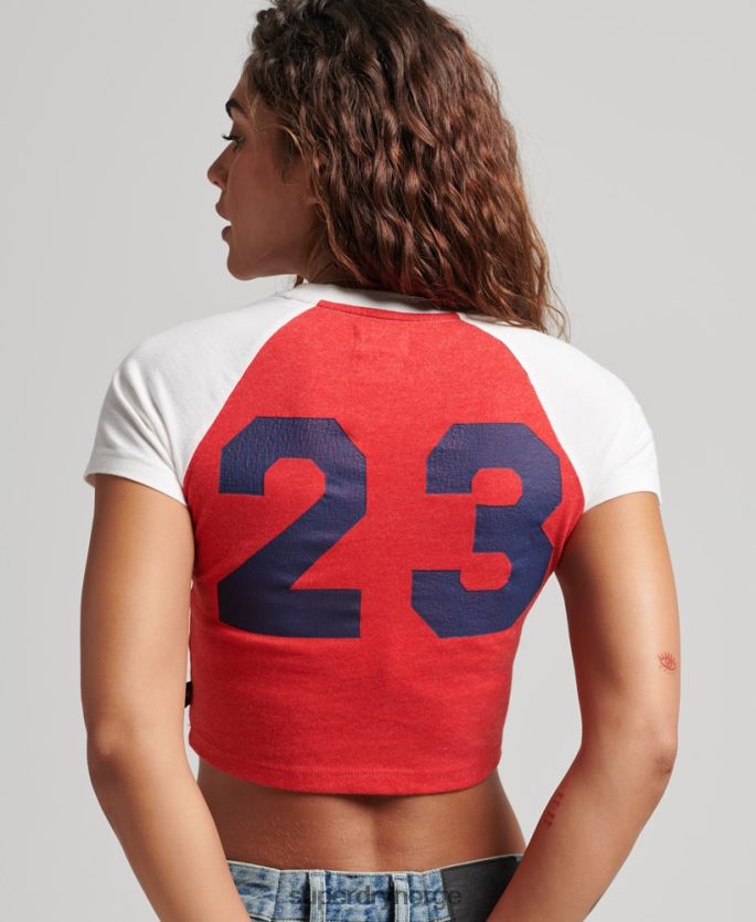 Superdry rød klær 86P46D6214 college grafisk beskåret t-skjorte kvinner