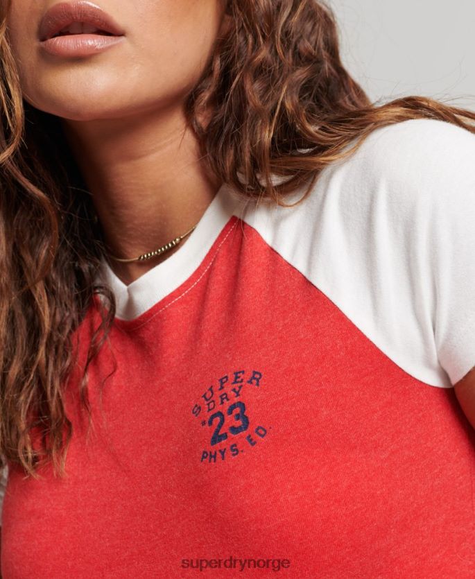 Superdry rød klær 86P46D6214 college grafisk beskåret t-skjorte kvinner