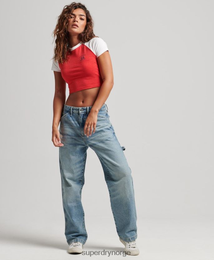 Superdry rød klær 86P46D6214 college grafisk beskåret t-skjorte kvinner