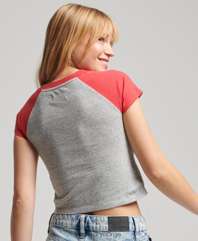 Superdry rød klær 86P46D6231 vintage baseball liten t-skjorte i økologisk bomull kvinner